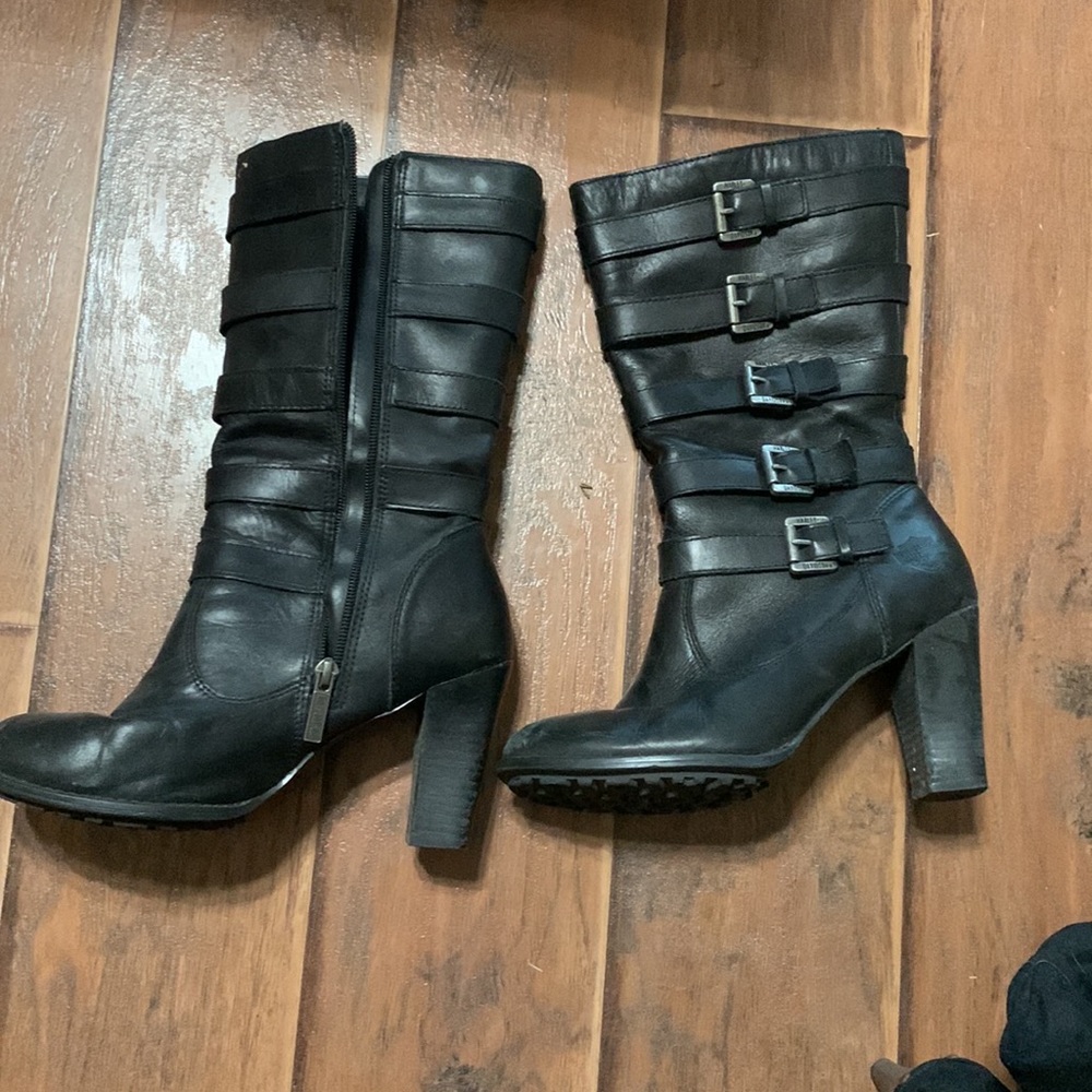Harley Davidson black high heel boots.